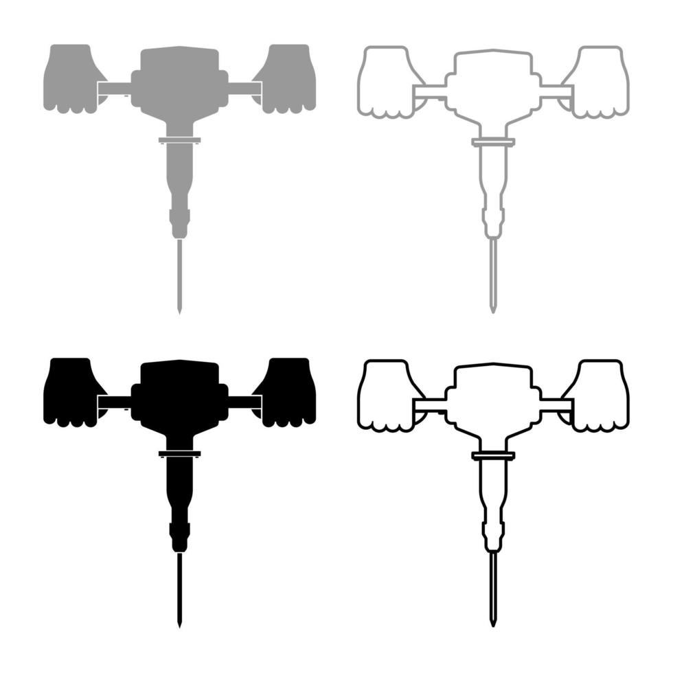 jackhammer in de hand met elektrisch gereedschap gebruik arm met behulp van elektrisch instrument ingesteld pictogram grijs zwarte kleur vector illustratie vlakke stijl afbeelding