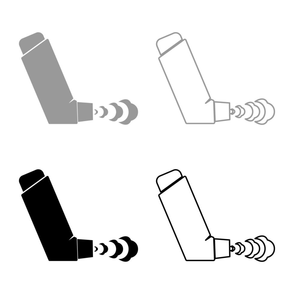 hand inhalator spray voor behandeling astma hoest verlichting concept inademing allergisch patiënt set pictogram grijs zwart kleur vector illustratie afbeelding vlakke stijl solide vulling overzicht contour lijn dun