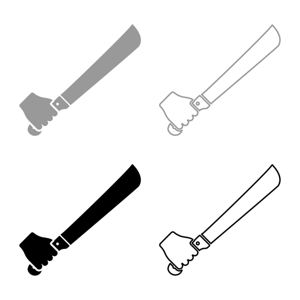 machete in hand in gebruik arm groot mes ingesteld pictogram grijs zwarte kleur vector illustratie vlakke stijl afbeelding