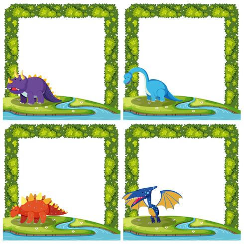 Set van dinosaurus op rand sjabloon vector