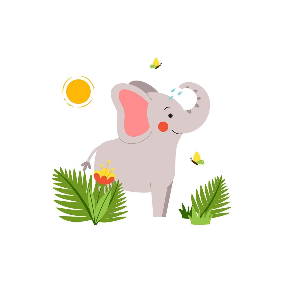 schattige jonge olifant die zich in het groene gras bevindt. vector illustratie