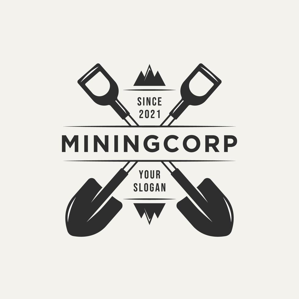 mijnbouw corp en twee gekruiste schop vintage logo vector