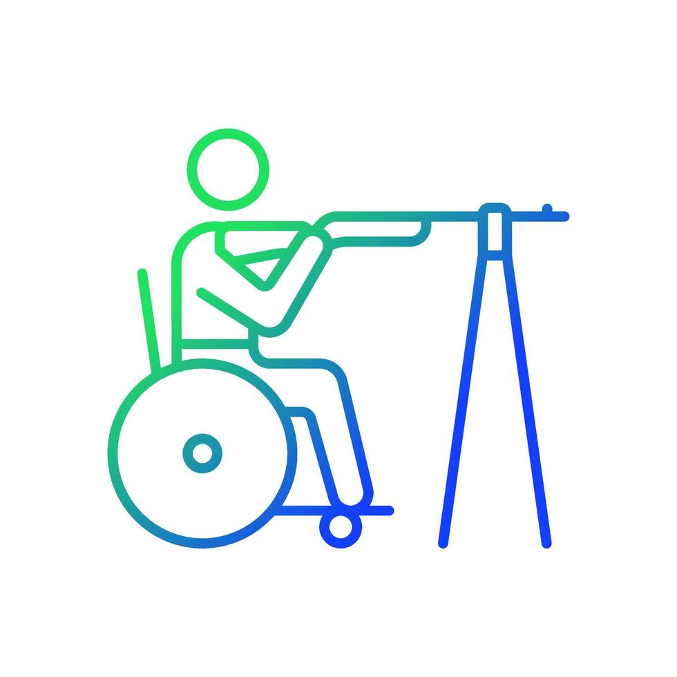 rolstoel schieten gradiënt lineaire vector pictogram. doelen raken van verschillende afstanden. sporter met een handicap. dunne lijn kleur symbool. moderne stijlpictogram. vector geïsoleerde overzichtstekening