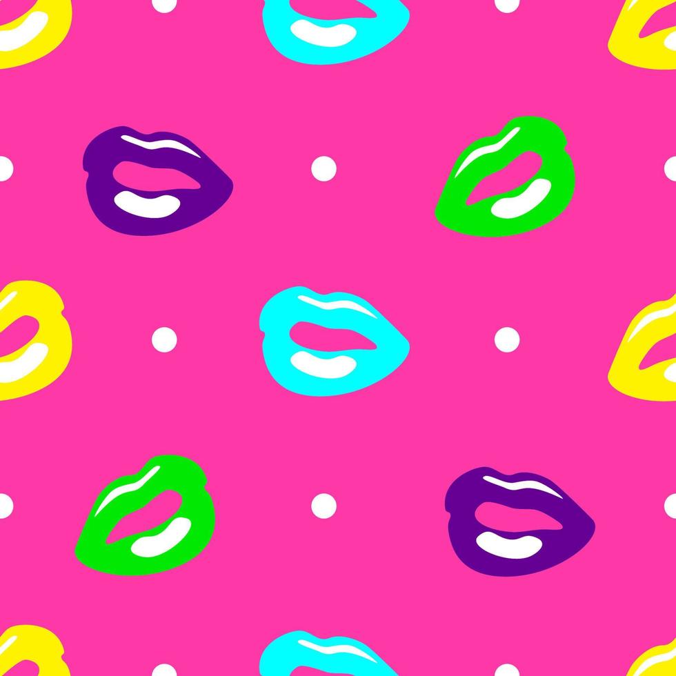 kleurrijke naadloze patroon vrouwelijke lippen in de stijl van de jaren 80 of 90. vector achtergrond retro vintage