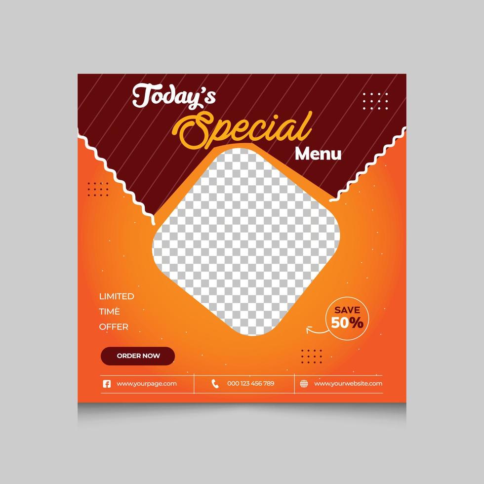 het speciale menu van vandaag social media post ontwerpsjabloon gratis vector