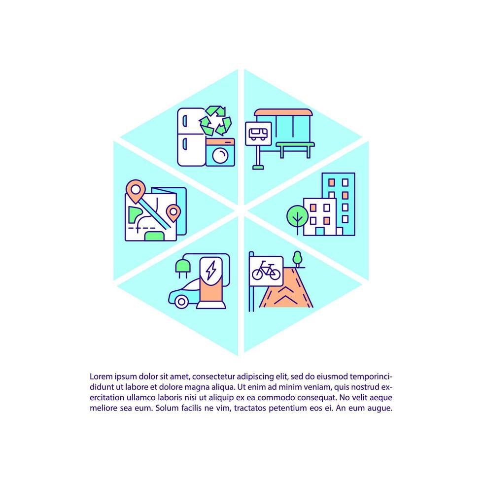 handhaaf de luchtkwaliteit in de lijnpictogrammen van het stadsconcept met tekst. ppt vector paginasjabloon met kopie ruimte. brochure, tijdschrift, nieuwsbriefontwerpelement. alternatief vervoer lineaire illustraties op wit