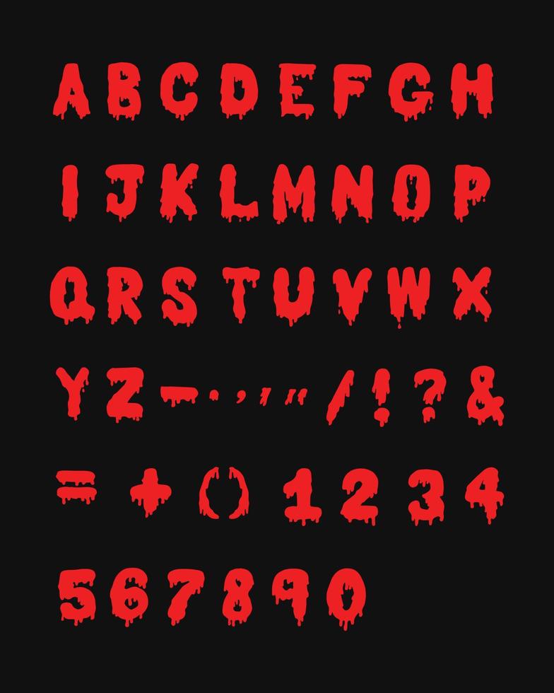 alfabet met letters met vloeiende verf. eng, halloween vector