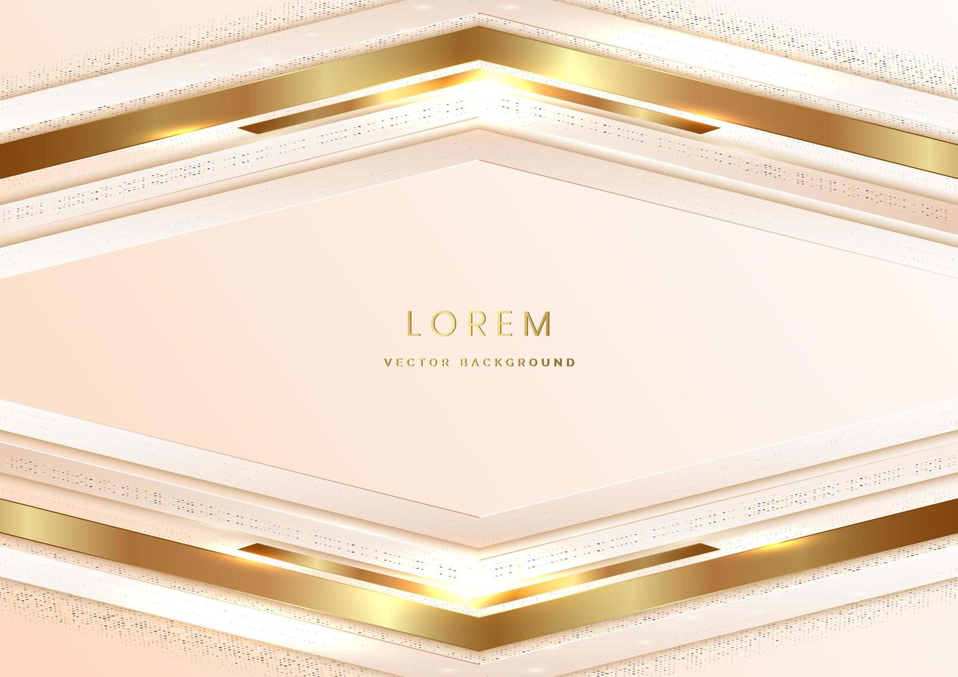 abstracte 3d moderne luxe sjabloon crème kleur en gouden pijl achtergrond met gouden glitter lijn lichte schittering. vector