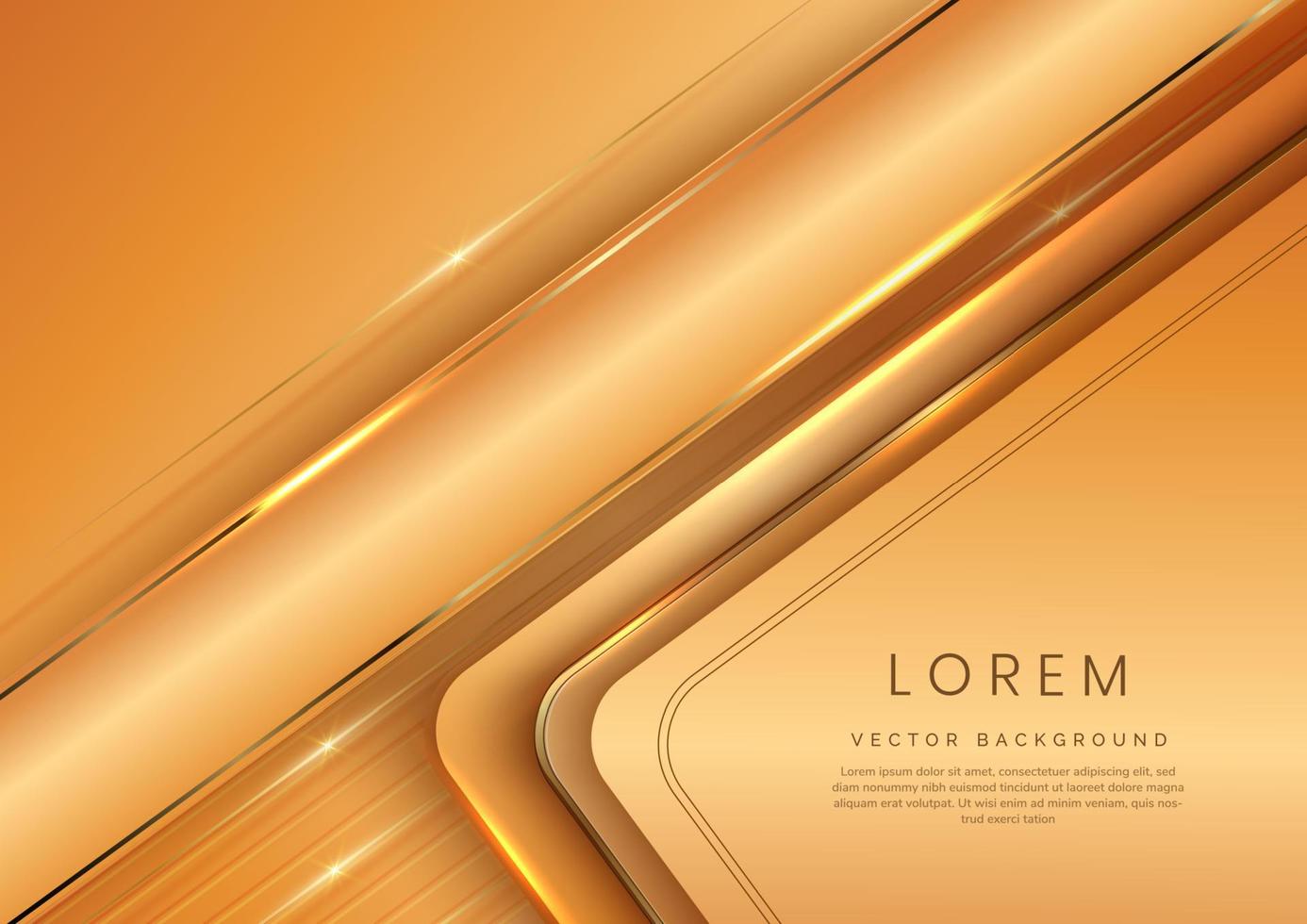 abstracte 3d moderne luxe sjabloon gouden kleur en gouden pijl achtergrond met gouden glitter lijn lichte schittering. vector