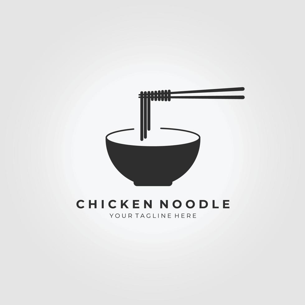 kip noodle logo vector illustratie ontwerp vintage pictogrammalplaatje