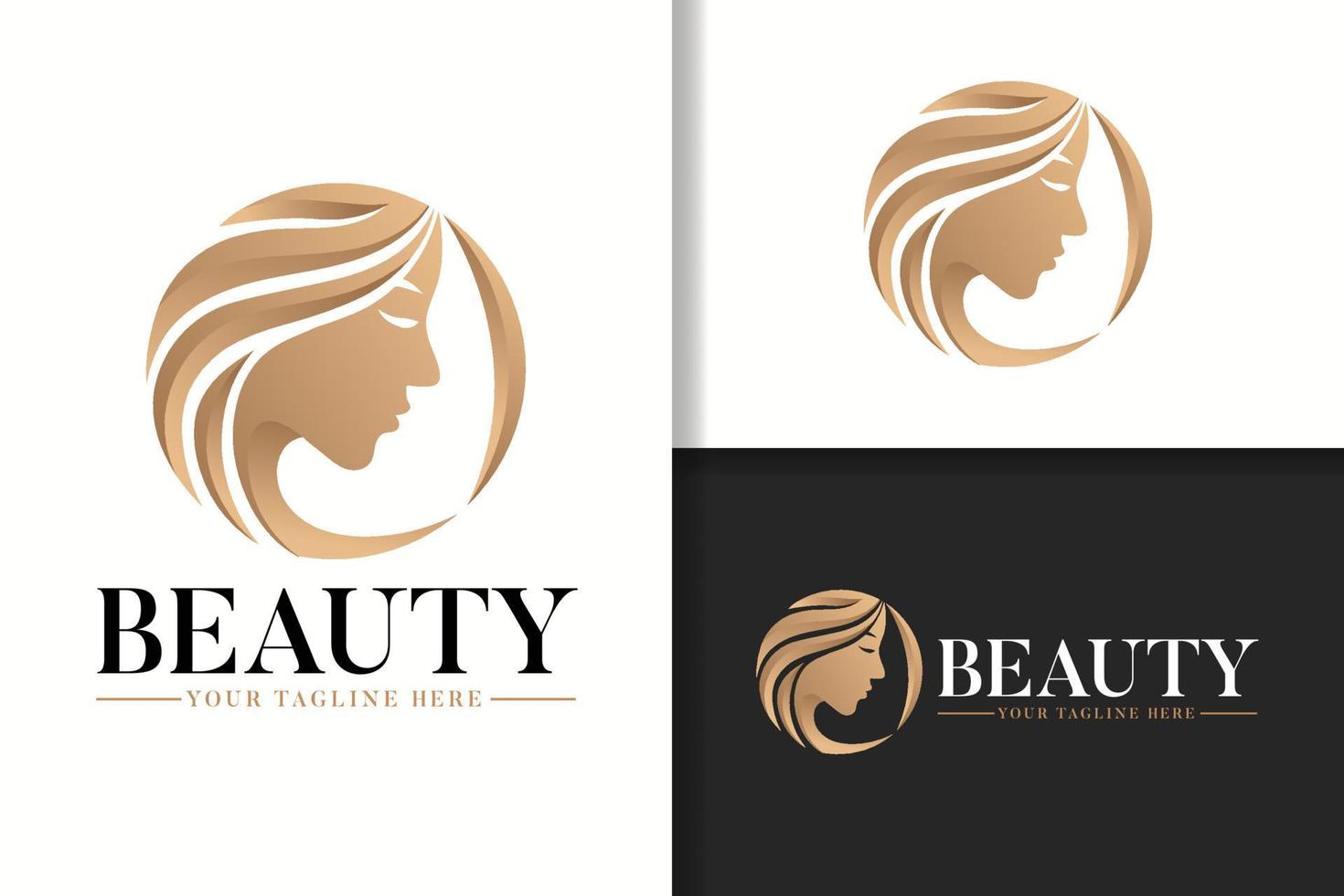 vrouwelijke vrouw schoonheid gouden vector logo ontwerpsjabloon