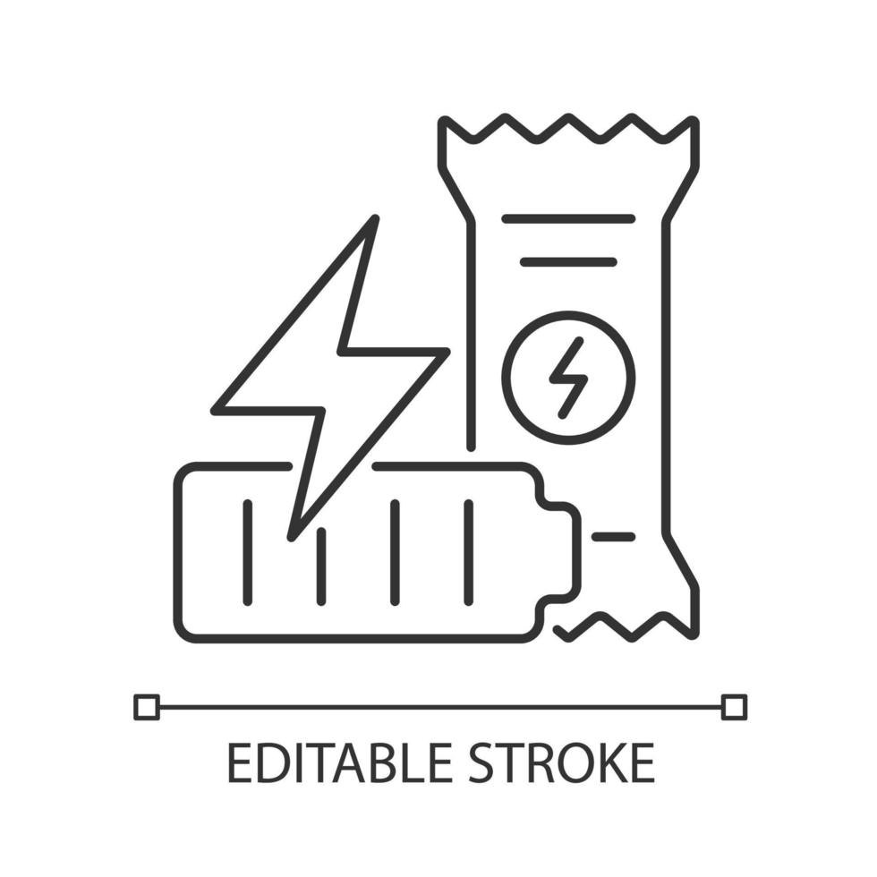 energie bar lineaire pictogram. natuurlijke eiwitsnack voor training. gezonde voedingsproducten. dunne lijn aanpasbare illustratie. contour symbool. vector geïsoleerde overzichtstekening. bewerkbare streek