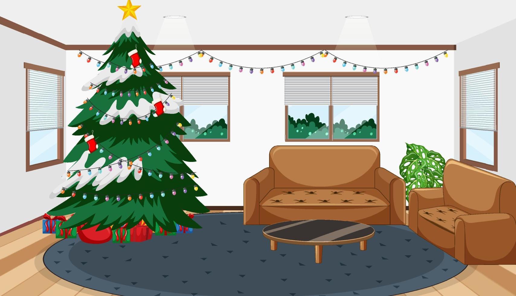 lege woonkamer met een kerstboom vector