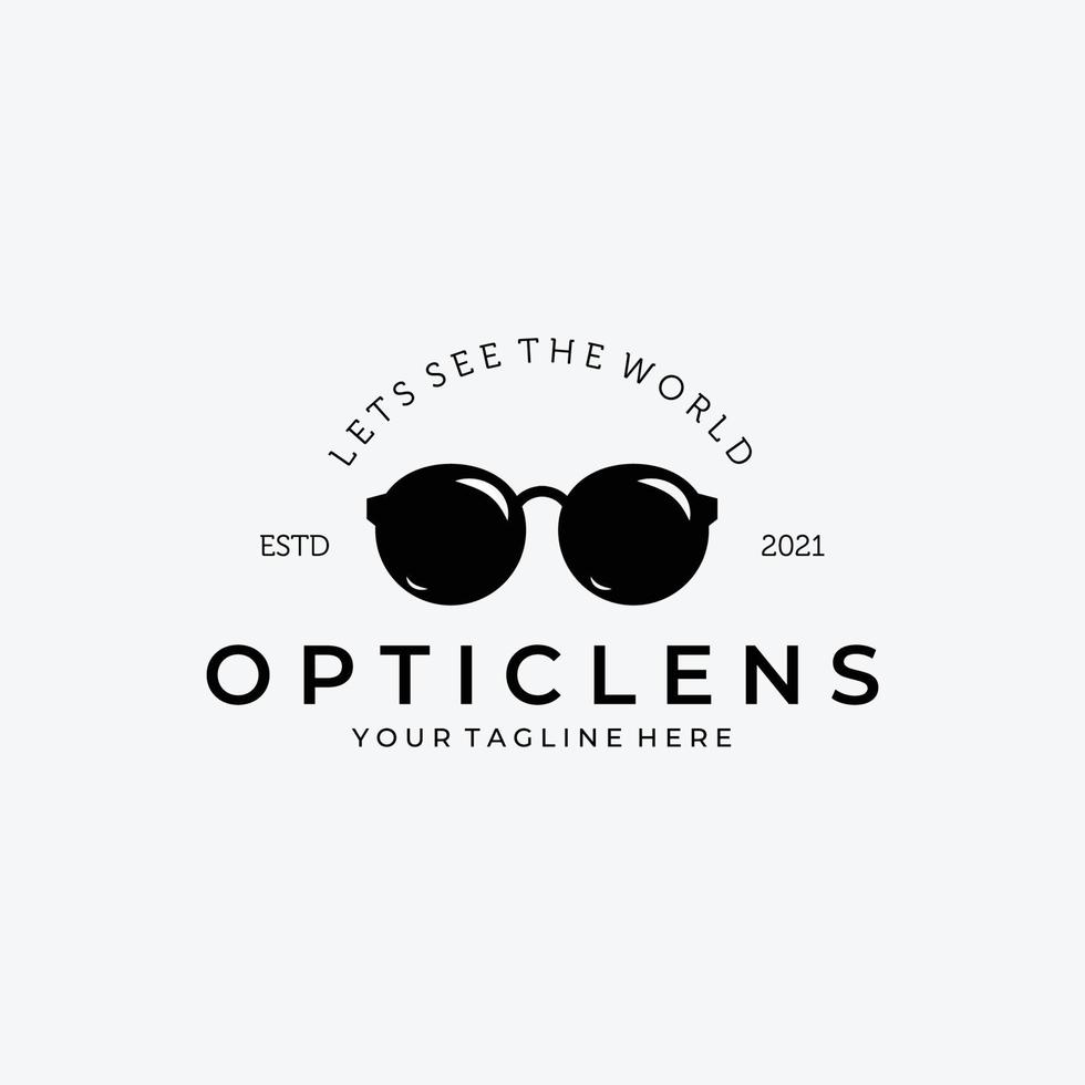 optische lens logo vector vintage illustratie ontwerp, bril logo, bril vector, laten we de wereld zien, zie duidelijk, bril illustratie