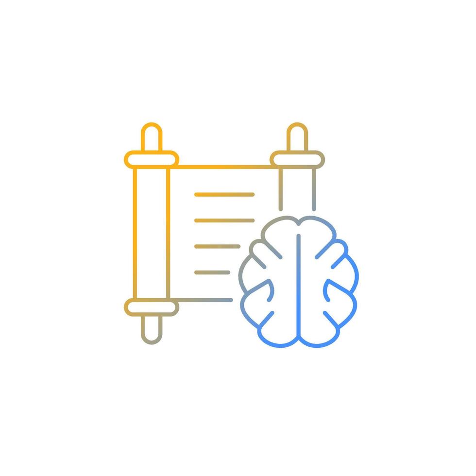 filosofie kleurovergang lineaire vector pictogram. hersenen tegen de achtergrond van het oude manuscript. studie van fundamentele vragen. dunne lijn kleur symbool. moderne stijlpictogram. vector geïsoleerde overzichtstekening