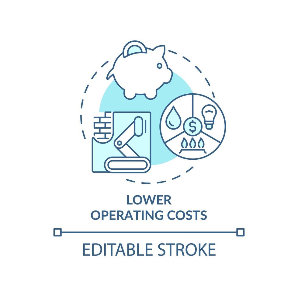 lagere bedrijfskosten blauw concept icoon. industriële automatisering voordelen abstracte idee dunne lijn illustratie. geïsoleerde overzichtstekening. bewerkbare streek. roboto-medium, talloze pro-bold lettertypen gebruikt vector