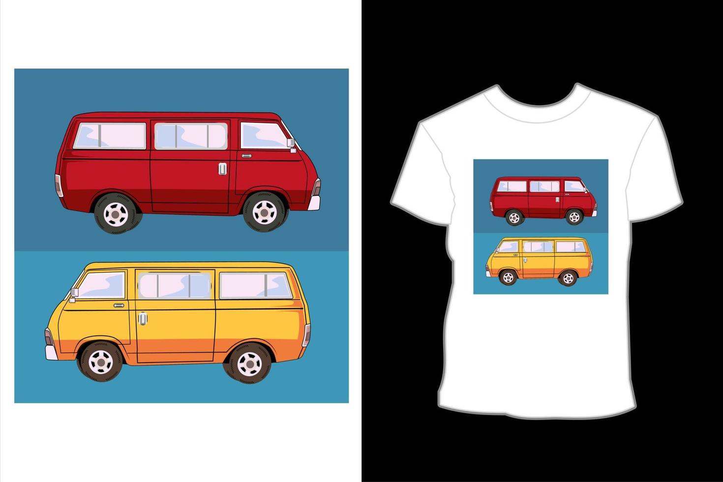 oude vintage minibus illustratie t-shirtontwerp vector
