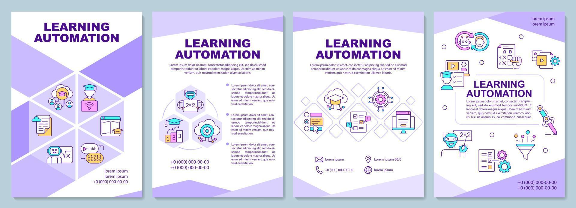 leerautomatisering brochure sjabloon. opleiding. boekje afdrukontwerp met lineaire pictogrammen. vectorlay-outs voor presentatie, jaarverslagen, advertenties. arial zwart, talloze pro reguliere lettertypen gebruikt vector