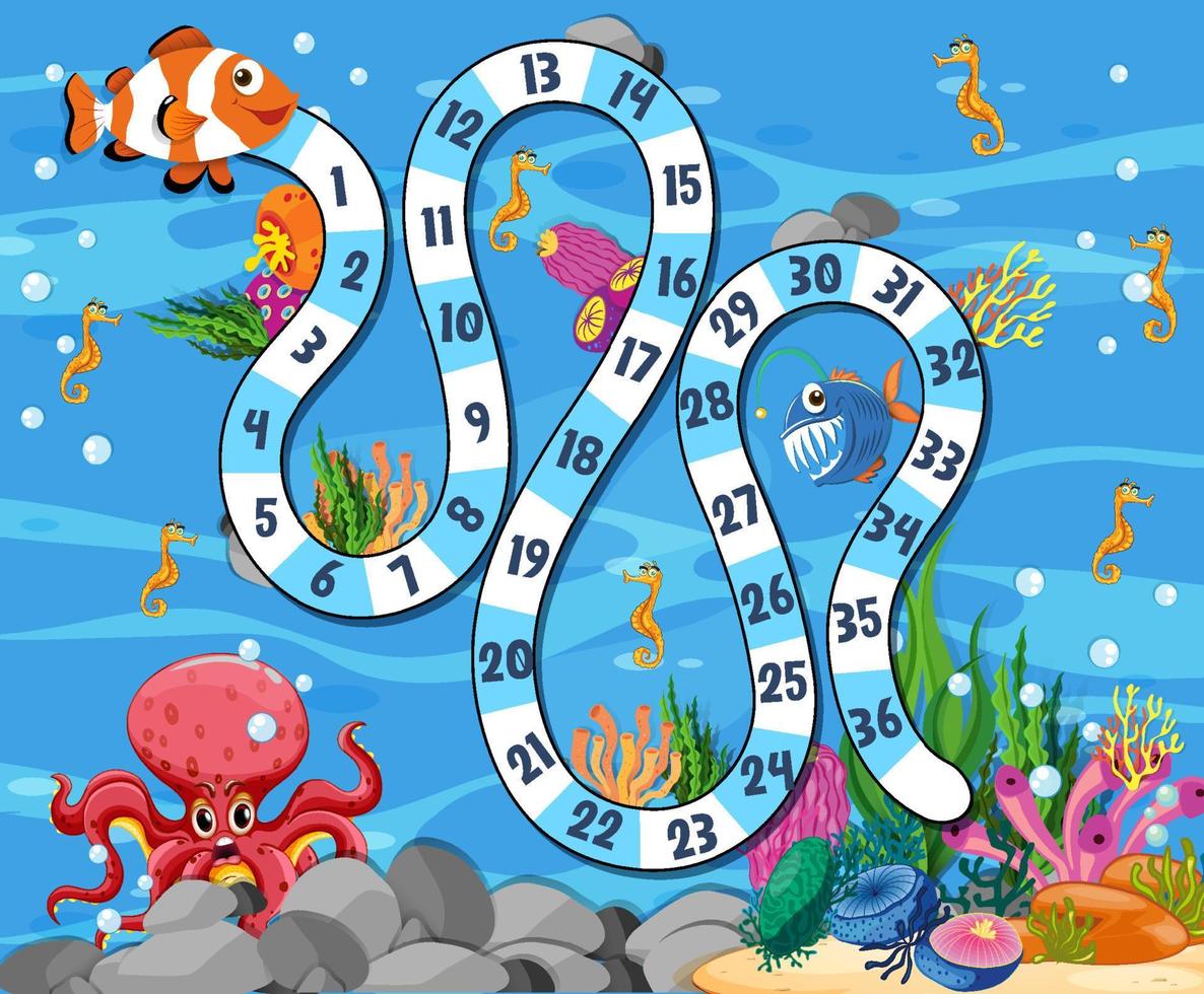 spelsjabloon slang en ladders met onderwaterthema vector