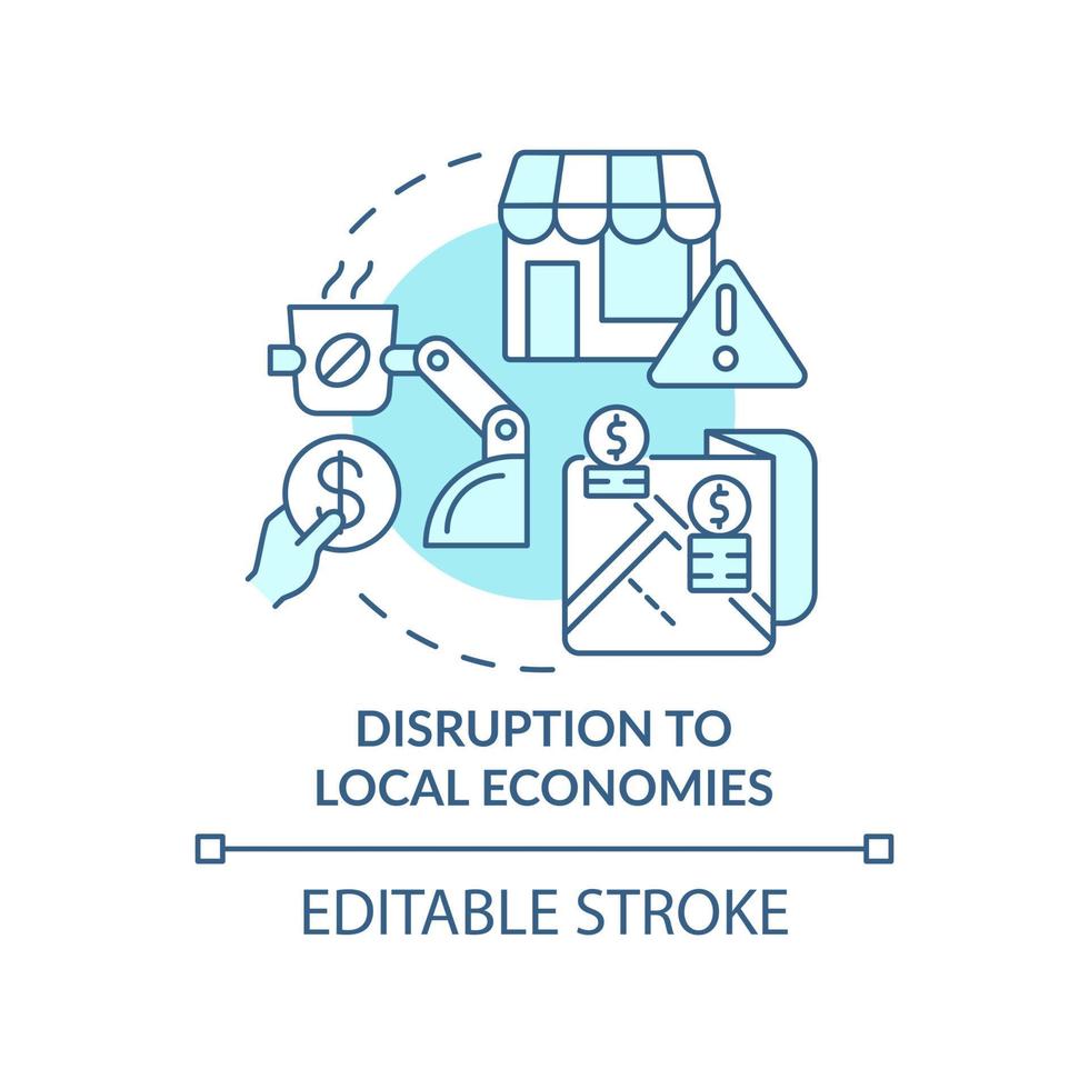 verstoring van de lokale economieën blauw concept icoon. automatisering nadelen abstracte idee dunne lijn illustratie. geïsoleerde overzichtstekening. bewerkbare streek. roboto-medium, talloze pro-bold lettertypen gebruikt vector