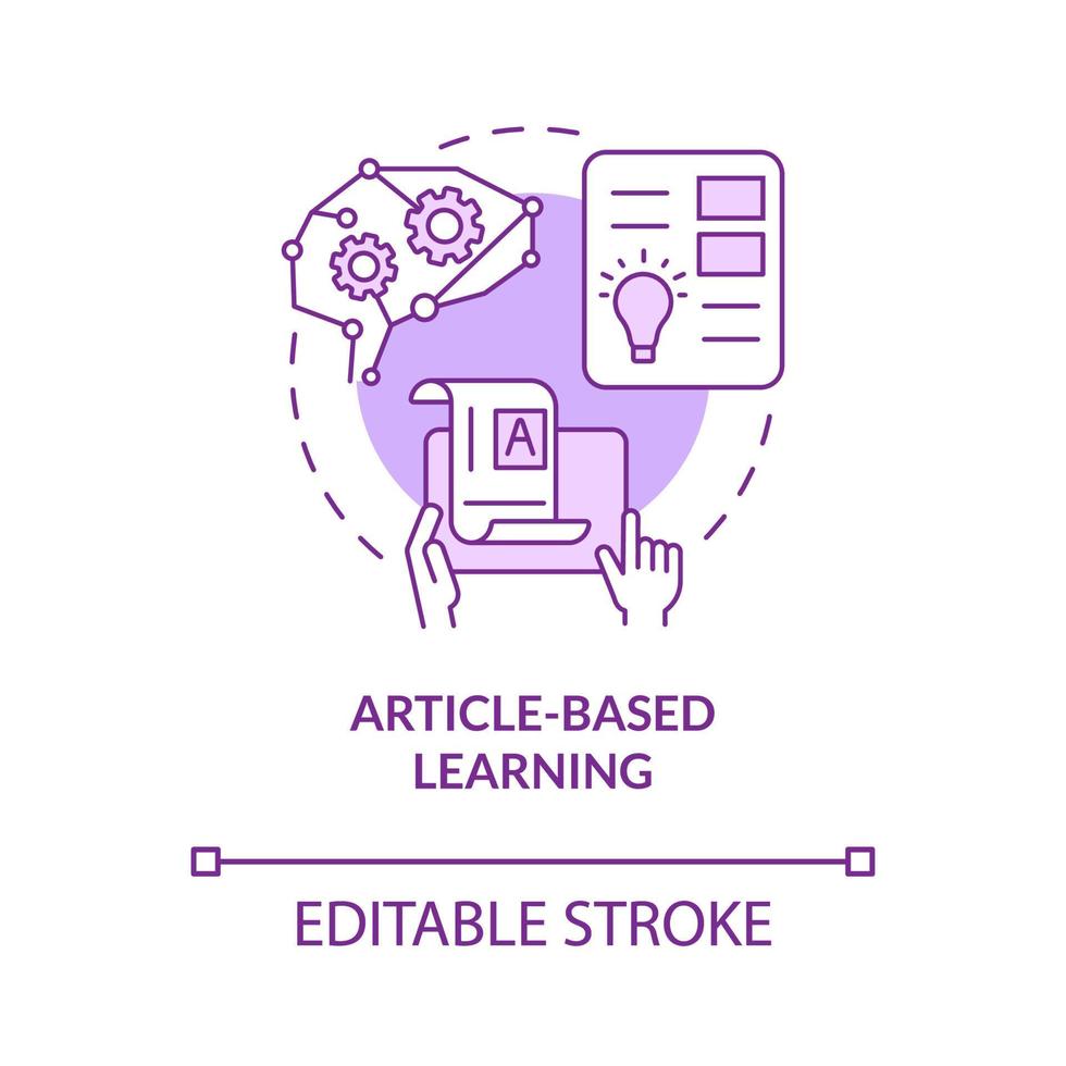 artikel gebaseerd leren paars concept icoon. informatieve inhoud. elearning abstract idee dunne lijn illustratie. geïsoleerde overzichtstekening. bewerkbare streek. roboto-medium, talloze pro-bold lettertypen gebruikt vector