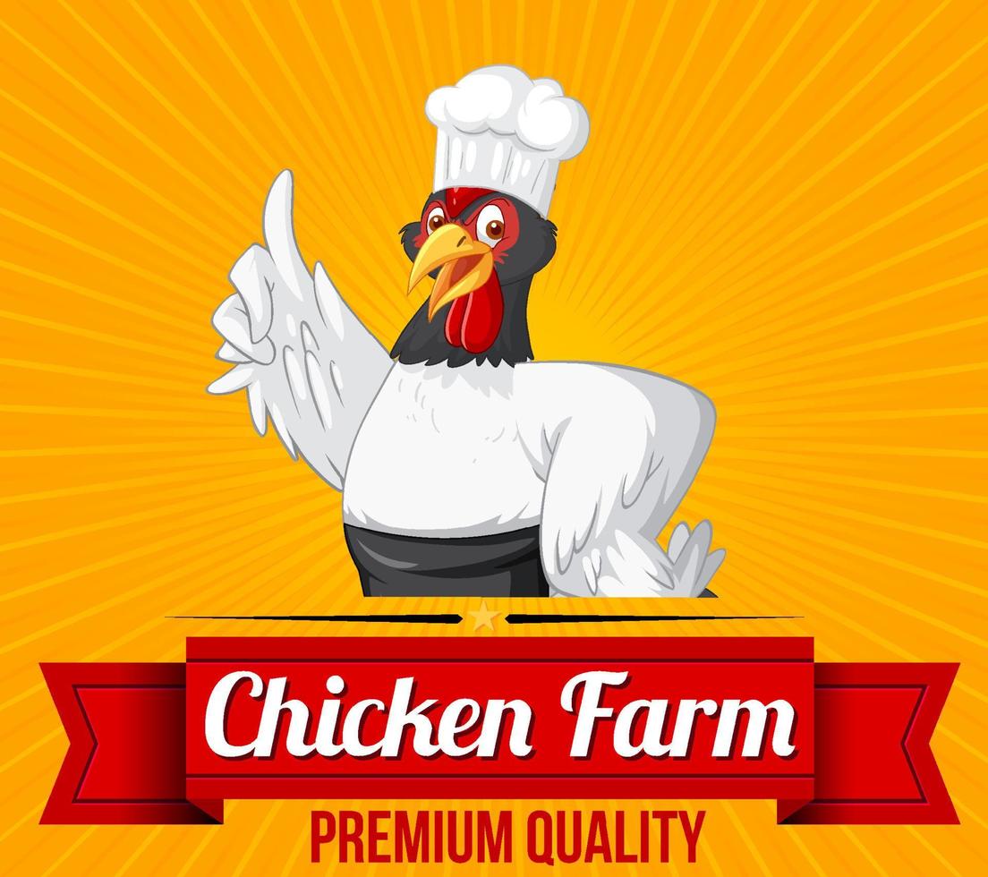 kip premium kwaliteit banner met kip chef stripfiguur vector