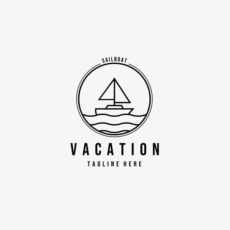 zeilboot vakantie logo vector illustratie ontwerp lijn kunst embleem