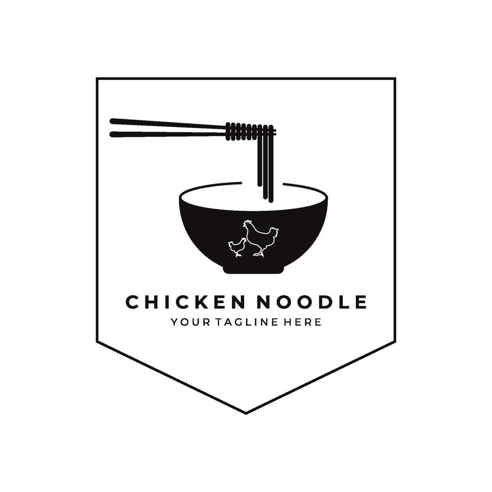 kip noodle logo vector illustratie ontwerp vintage pictogrammalplaatje