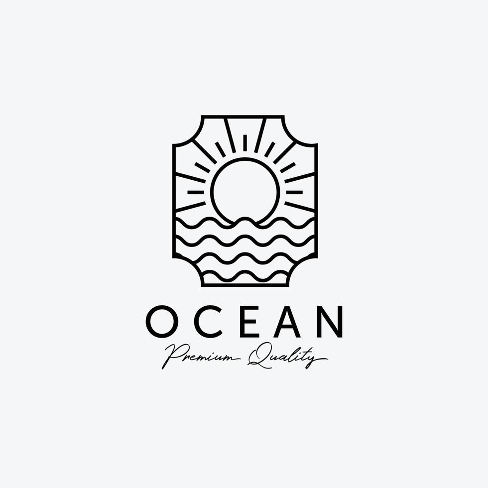 badge van zonnestraal aan de horizon lijn kunst logo, illustratie van zeewater, ontwerp van strand zonsondergang, vector van zee maritiem concept