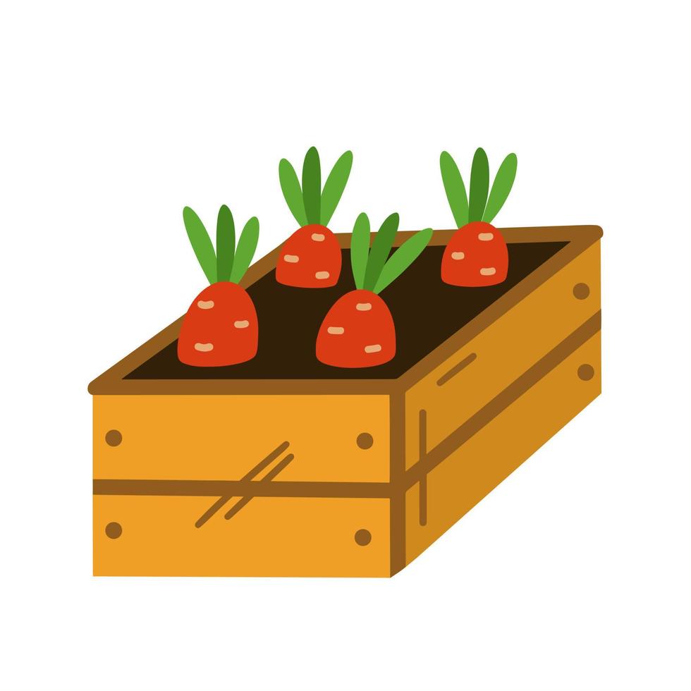 zaailing vak vector pictogram. hand getekende illustratie geïsoleerd op een witte achtergrond. houten container met grond en gekiemde groenten. landbouw, seizoensgebonden tuinplanten. platte cartoonstijl