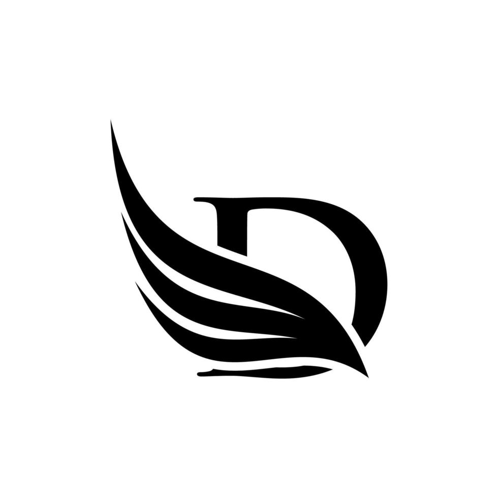 eerste letter d logo en vleugels symbool. vleugels ontwerpelement, eerste letter d logo pictogram, eerste logo d silhouet vector