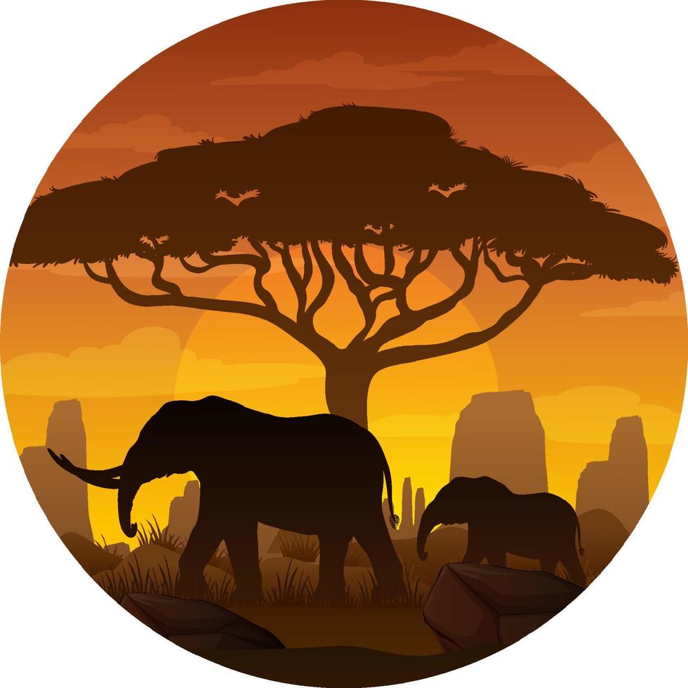 olifant dier silhouet in savannebos vector