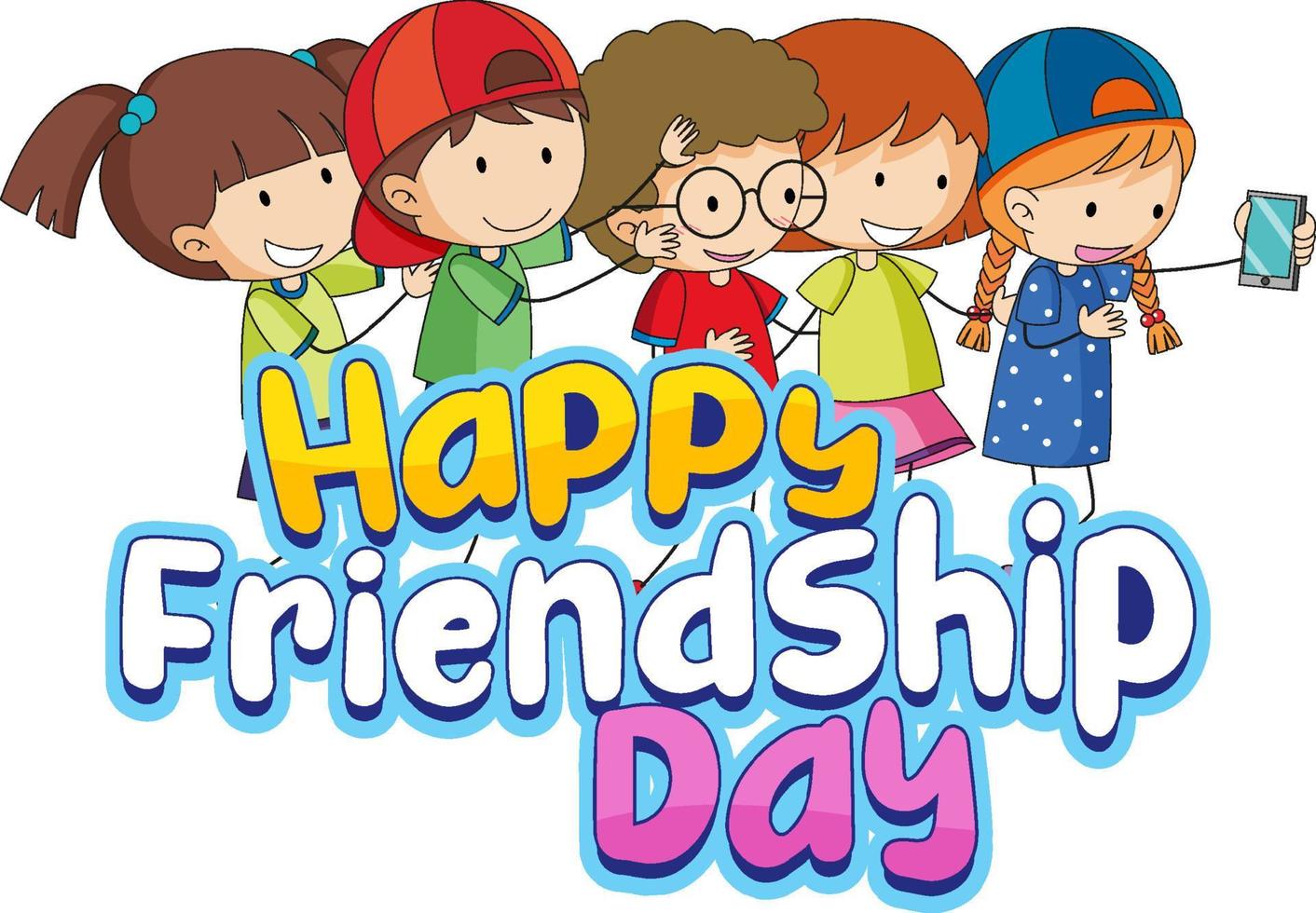 fijne vriendschapsdag met doodle-personages voor kinderen vector