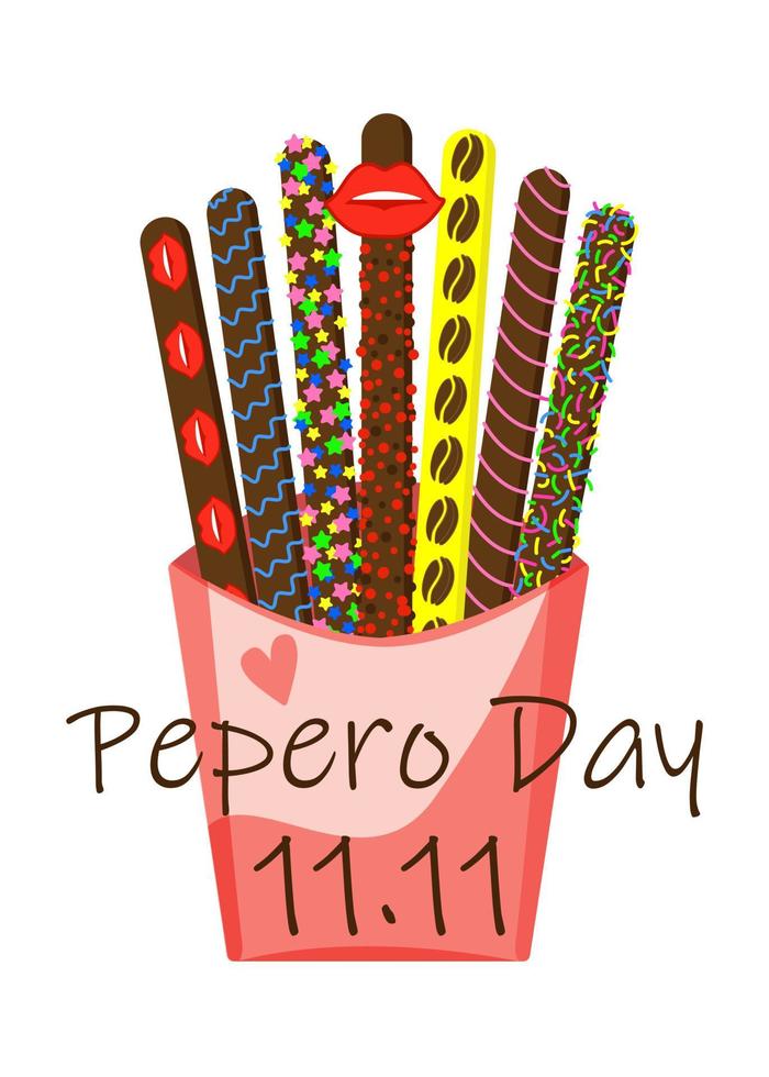 pepero dag. koekjes koekjes. zoete lekkernijen in pakket. vectorillustratie geïsoleerd. vector