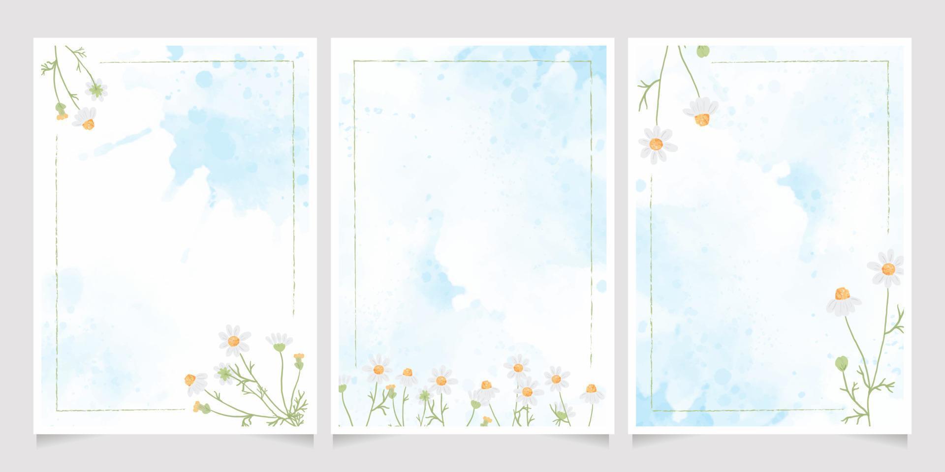 witte kamille op blauwe aquarel splash bruiloft uitnodiging achtergrond collectie vector