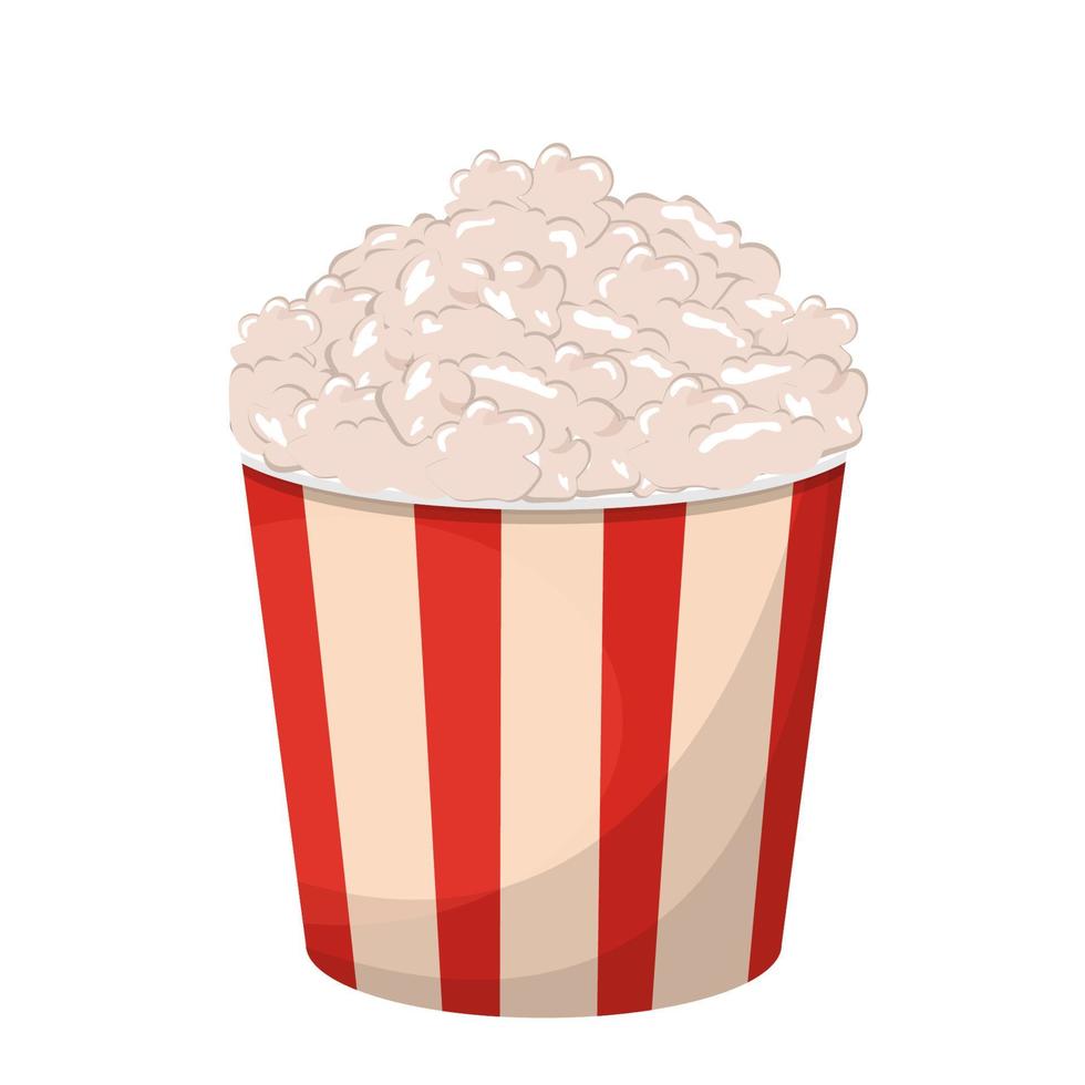 popcorn in gestreepte doos, container geïsoleerd op een witte achtergrond. fastfood, heerlijke snack in vlakke stijl. vector illustratie