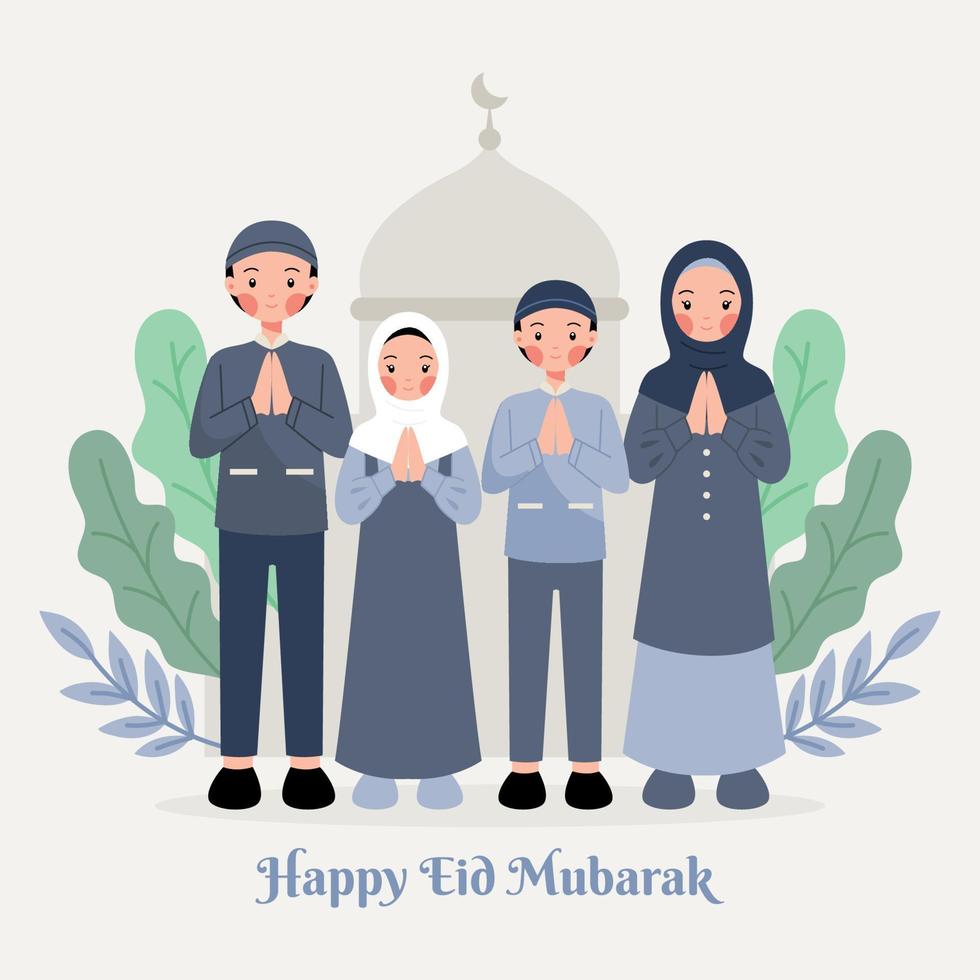 gelukkig eid mubarak familie illustratie vector plat concept