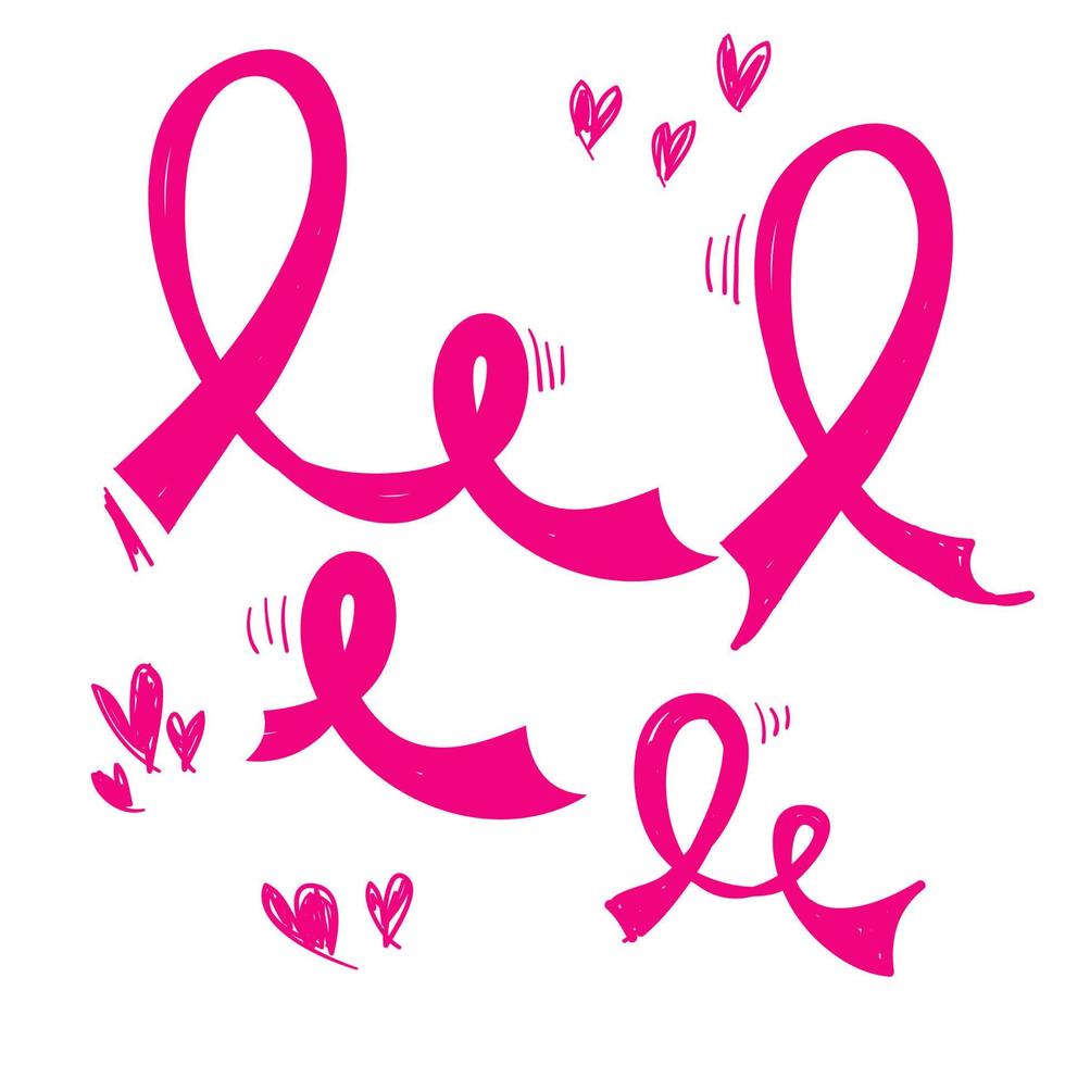 hand getekend roze lint symbool voor borst bewustzijn kanker vector pictogram doodle