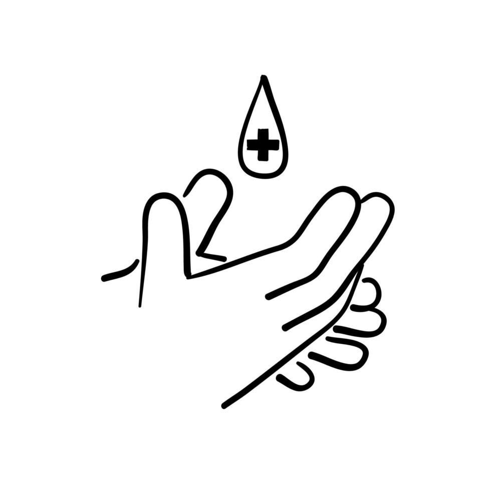 handgetekende schoonmaakhand met antibacteriële zeep of handdesinfecterende illustratievector geïsoleerd vector