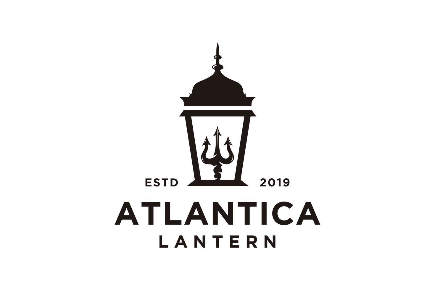 lantaarnpaal met drietand logo-ontwerp, straatlantaarn vectorontwerp vector