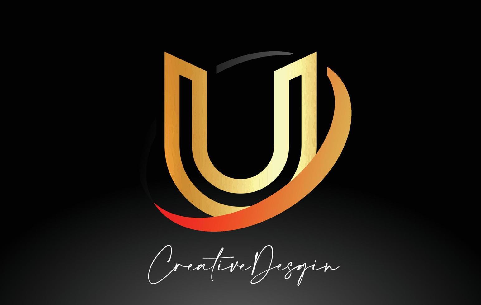 overzicht letter u logo ontwerp in zwarte en gouden kleuren vector icon