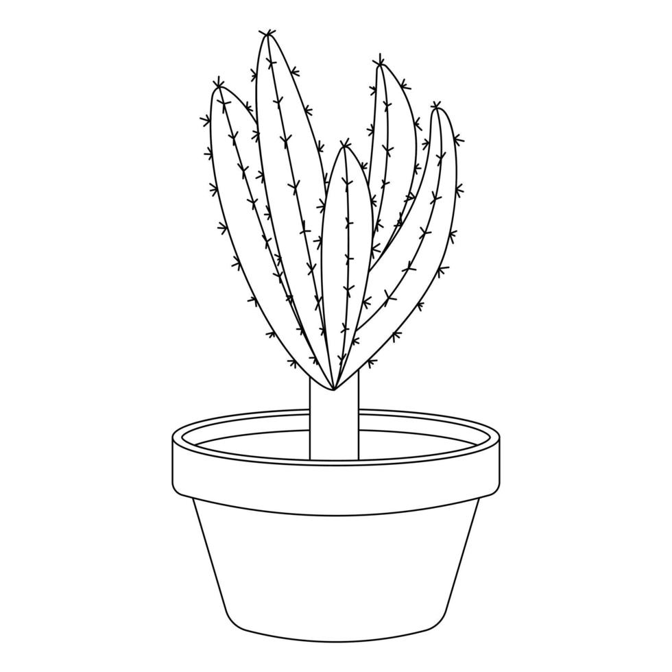 cactuskrabbelvector. cactusplanten in een cartoon-stijl. lijntekeningen zonder vulling. cactusplant in een bloempot. kamerplanten in pot. geïsoleerd op een witte achtergrond. vector
