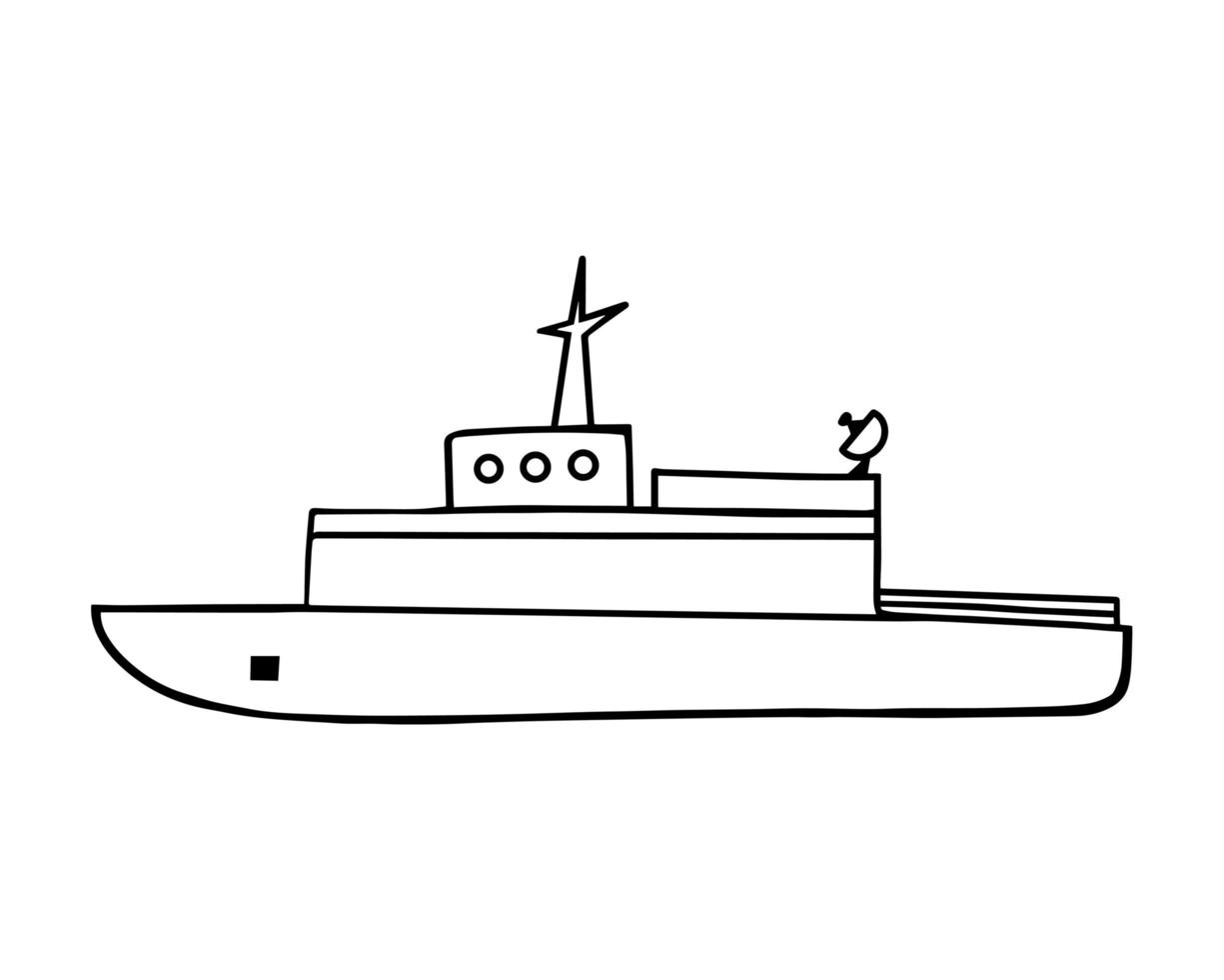 oorlogsschip, militair schip. illustratie voor afdrukken, achtergronden, omslagen, verpakkingen, wenskaarten, posters, stickers, textiel en seizoensontwerp. geïsoleerd op een witte achtergrond. vector