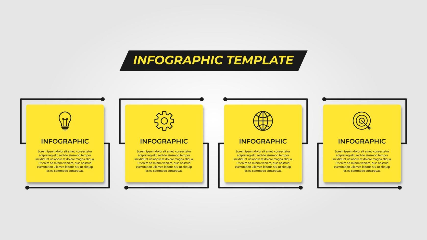 vector infographic labelontwerpsjabloon met pictogrammen en 4 opties of stappen. kan worden gebruikt voor procesdiagram, presentaties, workflowlay-out, banner, stroomschema, infografiek.