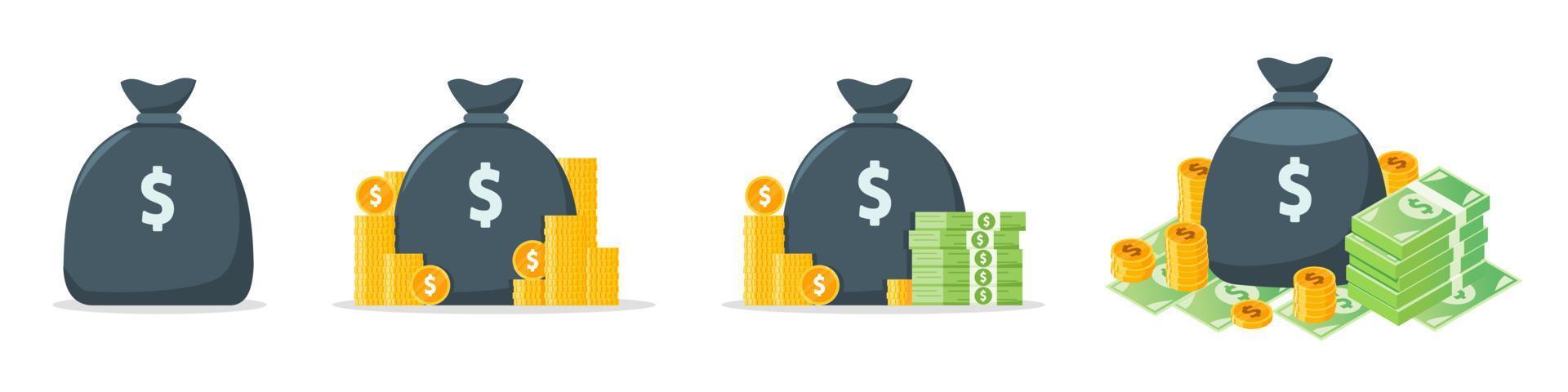 dollar geld tas icon set vector