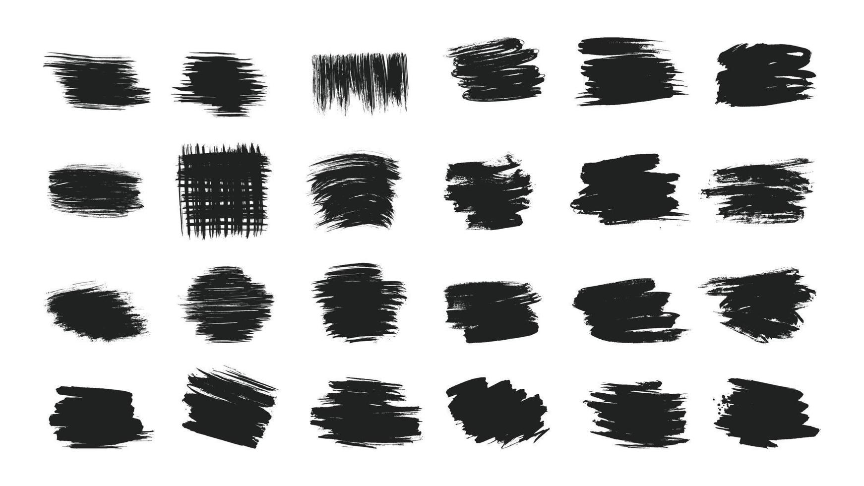 grote collectie van hand getrokken kalligrafie penseelstreken zwarte verf textuur instellen vectorillustratie geïsoleerd op een witte achtergrond. kalligrafie borstels hoge detail abstracte elementen. vector