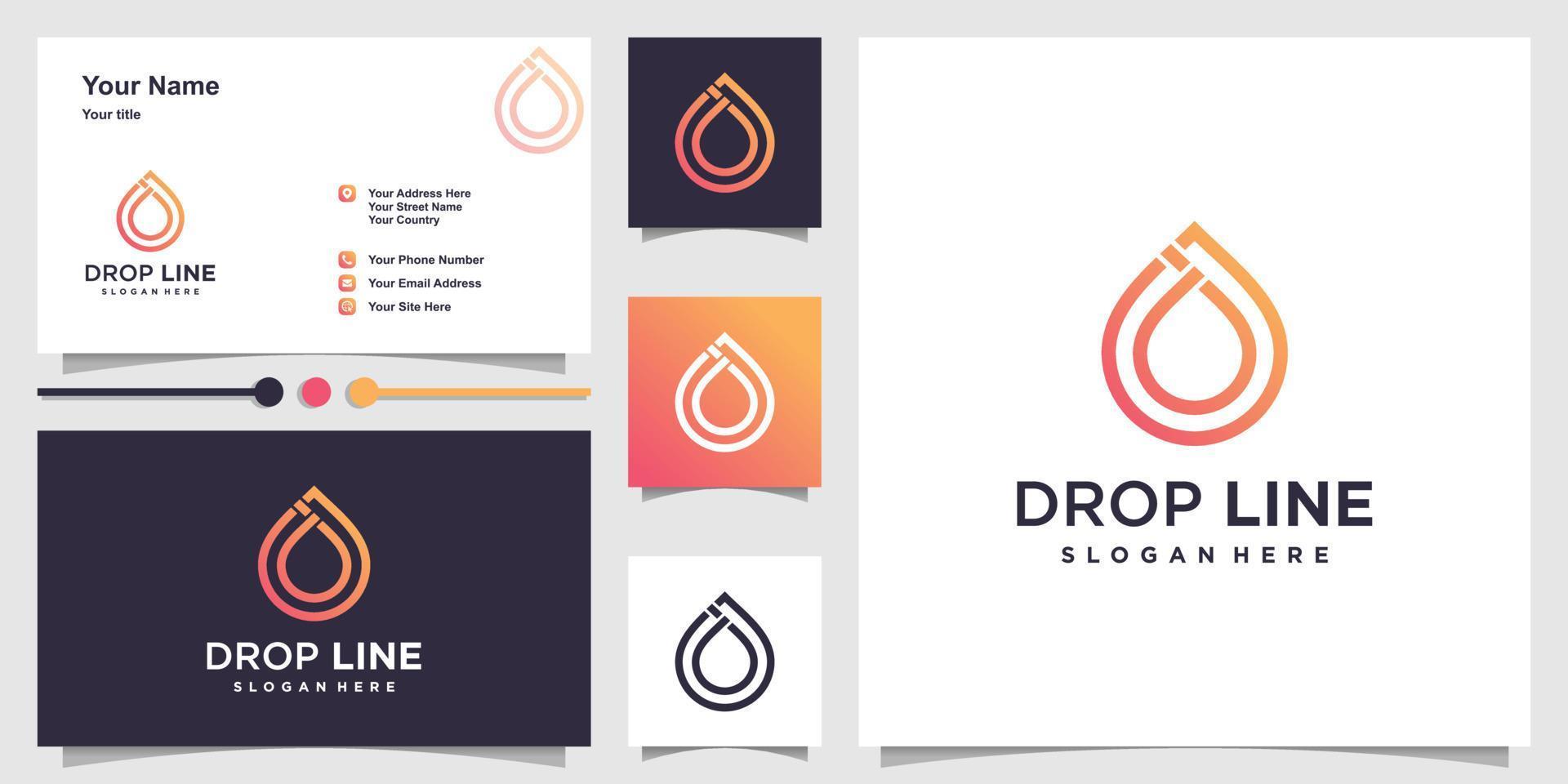 drop-logo met unieke lijnkunststijl en visitekaartjeontwerp premium vector