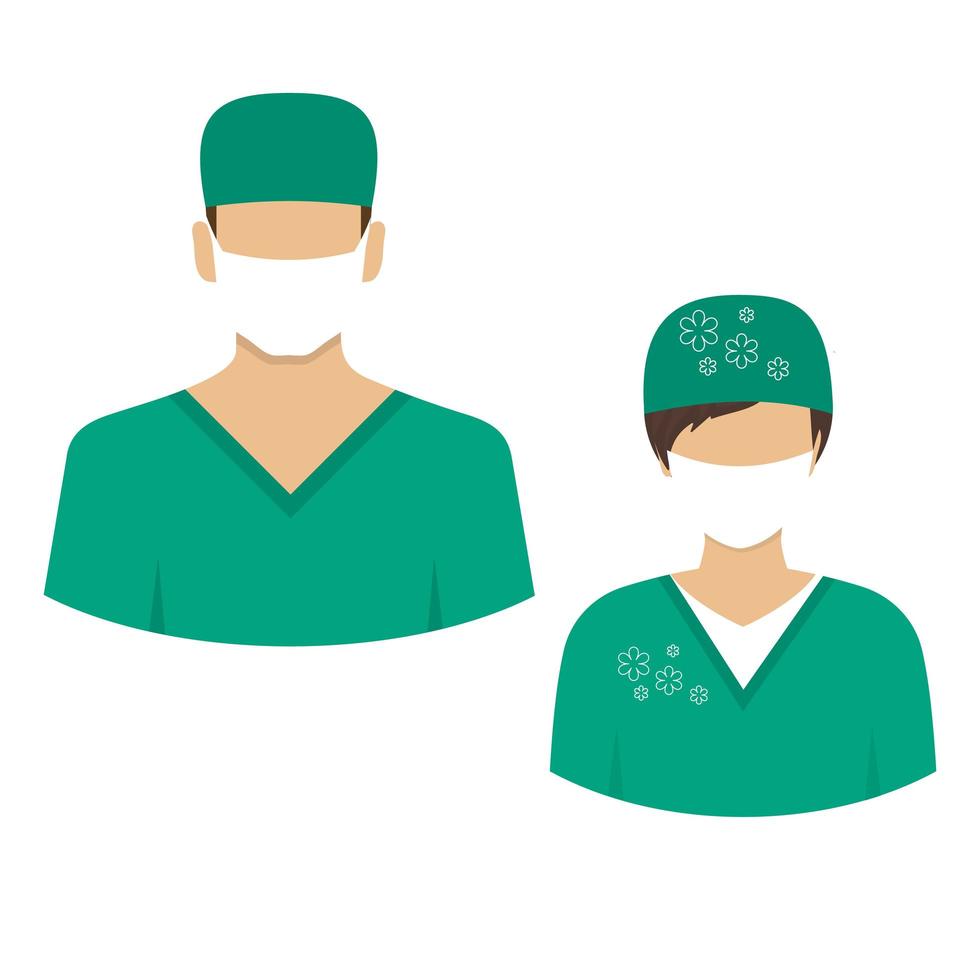 medische pictogrammen. arts en verpleegster avatars. vector illustratie