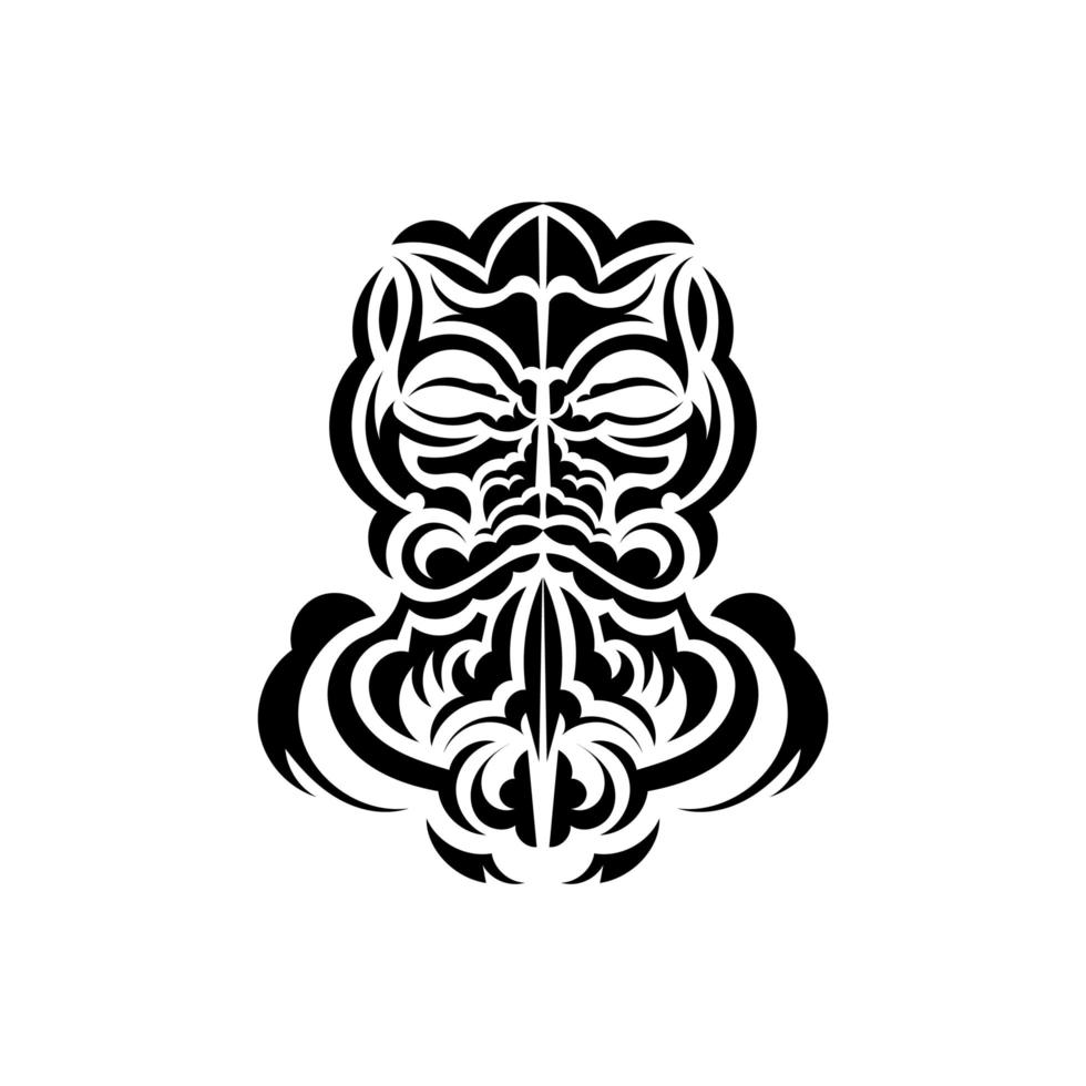 zwart-wit tiki-masker. inheemse Polynesiërs en Hawaiiaanse tikiillustratie in zwart-wit. geïsoleerd op een witte achtergrond. klaar tattoo-sjabloon. vectorillustratie. vector