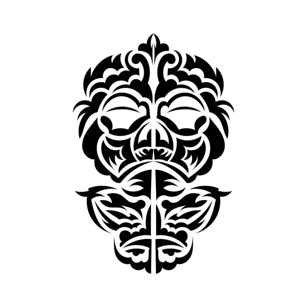 tiki masker ontwerp. traditioneel decorpatroon uit Polynesië en Hawaï. geïsoleerd op een witte achtergrond. klaar tattoo-sjabloon. vectorillustratie. vector